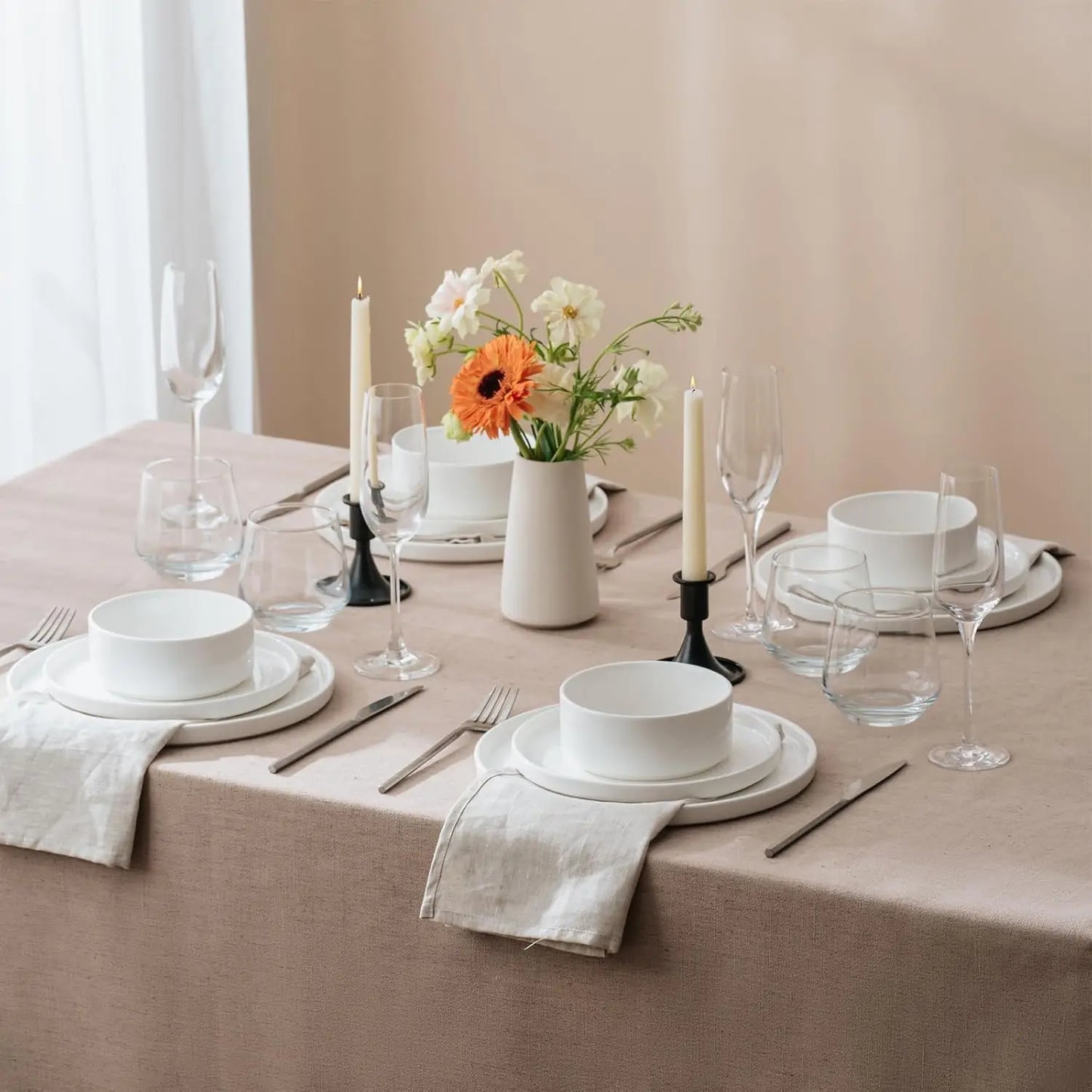 12 Pieces Plates and Bowls Sets,White Dish Set for 4,Premium Serving Dinnerware Sets, Chip and Scratch Resistant Dishware Sets K