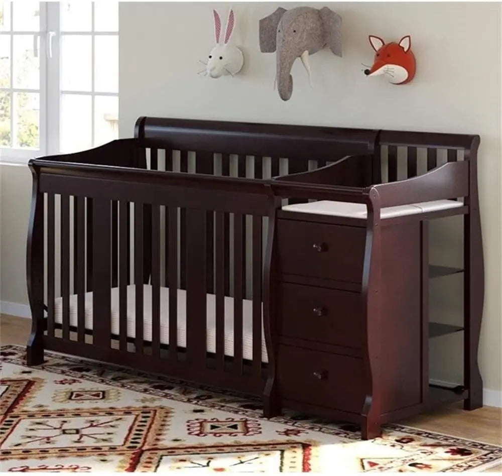 4 In 1 Convertible Crib And Changing Table Combo Espresso Three Level Adjustable Mattress Height Easily Converts To Toddler