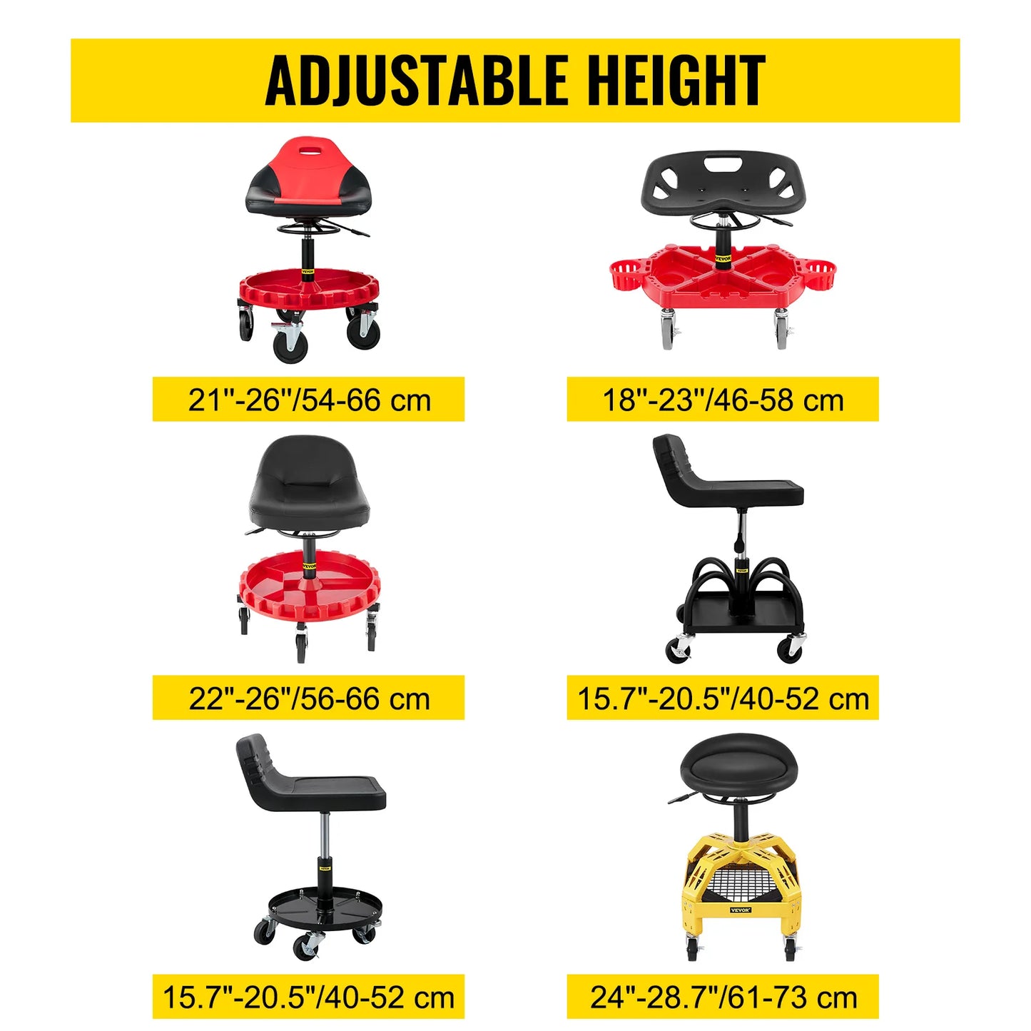 SucceBuy Rolling Garage Stool Adjustable Height Tool Tray