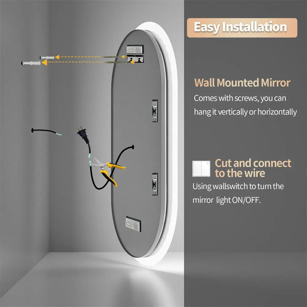 BORWART Oval Led Vanity Mirror With Bluetooth Display