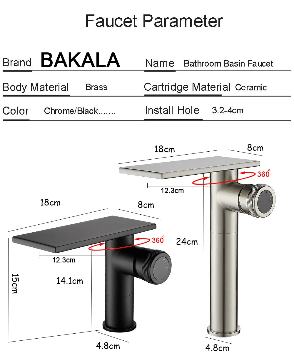 Bathroom Waterfall Basin Sink Faucet Black Brass Hot Cold Mixer