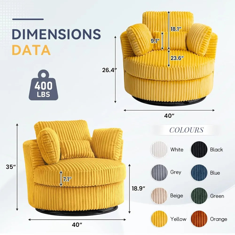DAFIFY Swivel Barrel Chair Corduroy Armchair With Pillows