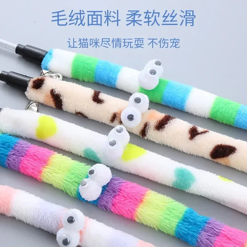 Pet Cat Toy Feather Teaser Wand Interactive Caterpillar Design Colorful Rod for Cats Accessories