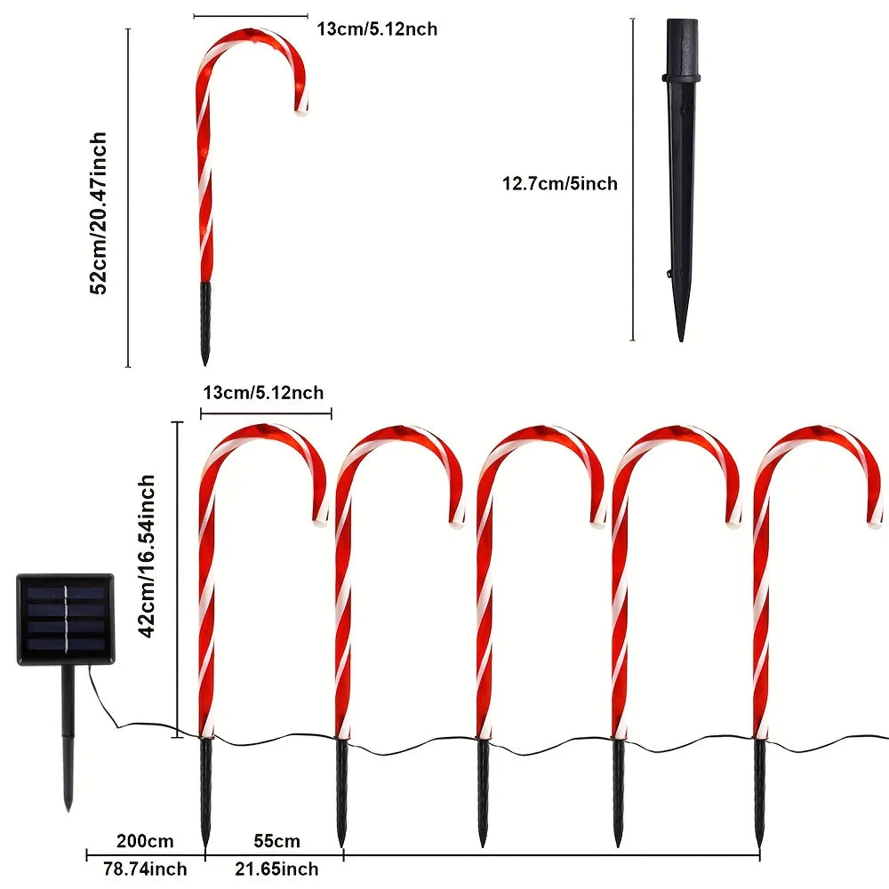 12PCS Solar-Powered Candy Cane Light Christmas Lighted Holiday Displays LED Street Lamps Waterproof Outdoor Garden Landscape