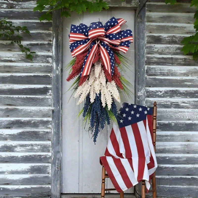 Patriotic Front Door Wreath 4th of July Blue Red White