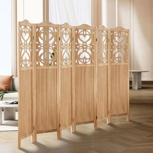 6 Panel Room Divider Fully Assembled Carved Wood Screen
