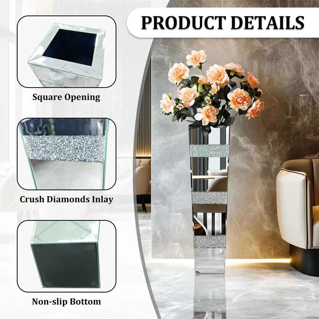 Function Modern Floor Vase Crystal Mirrored Flower Vase