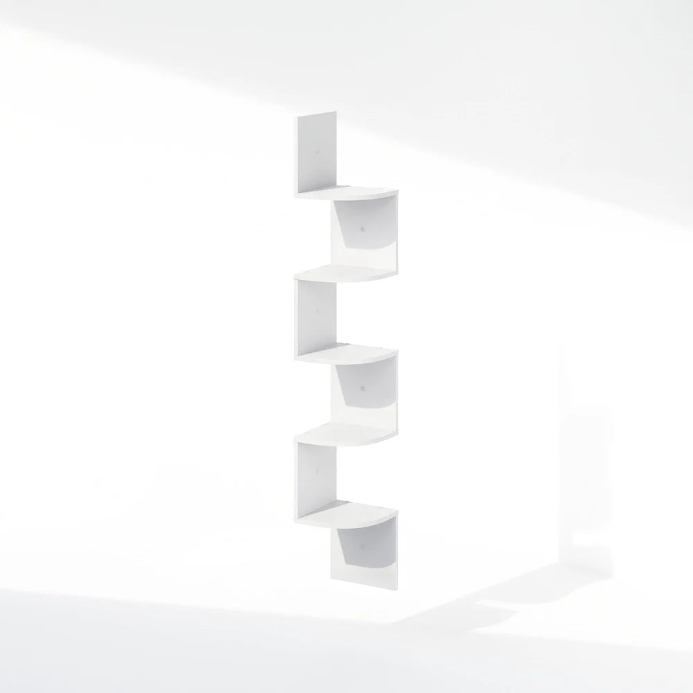 5-Tier Floating Corner Shelf Wall Mount Storage Display Unit Indoor Use Durable Composite Wood Easy Assembly