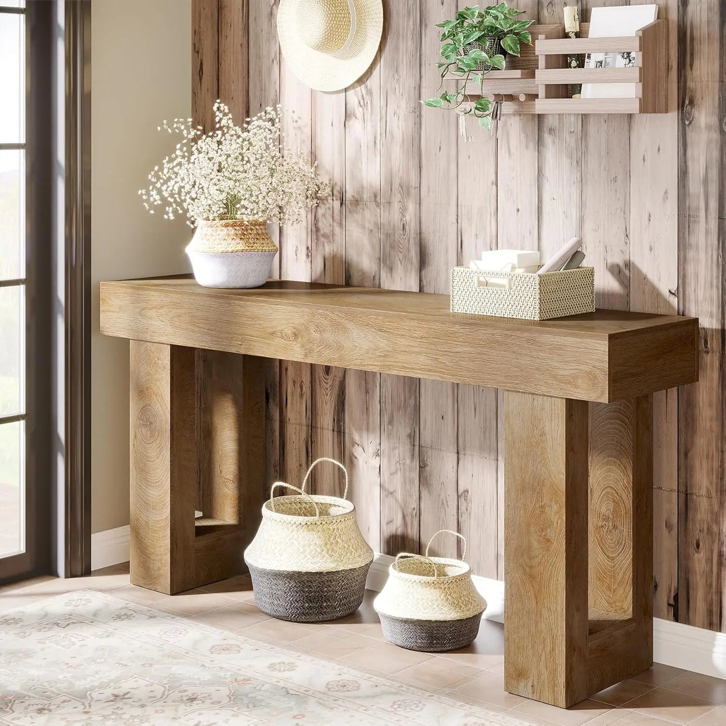 Little Tree Farmhouse Console Table Wooden Entryway Hallway