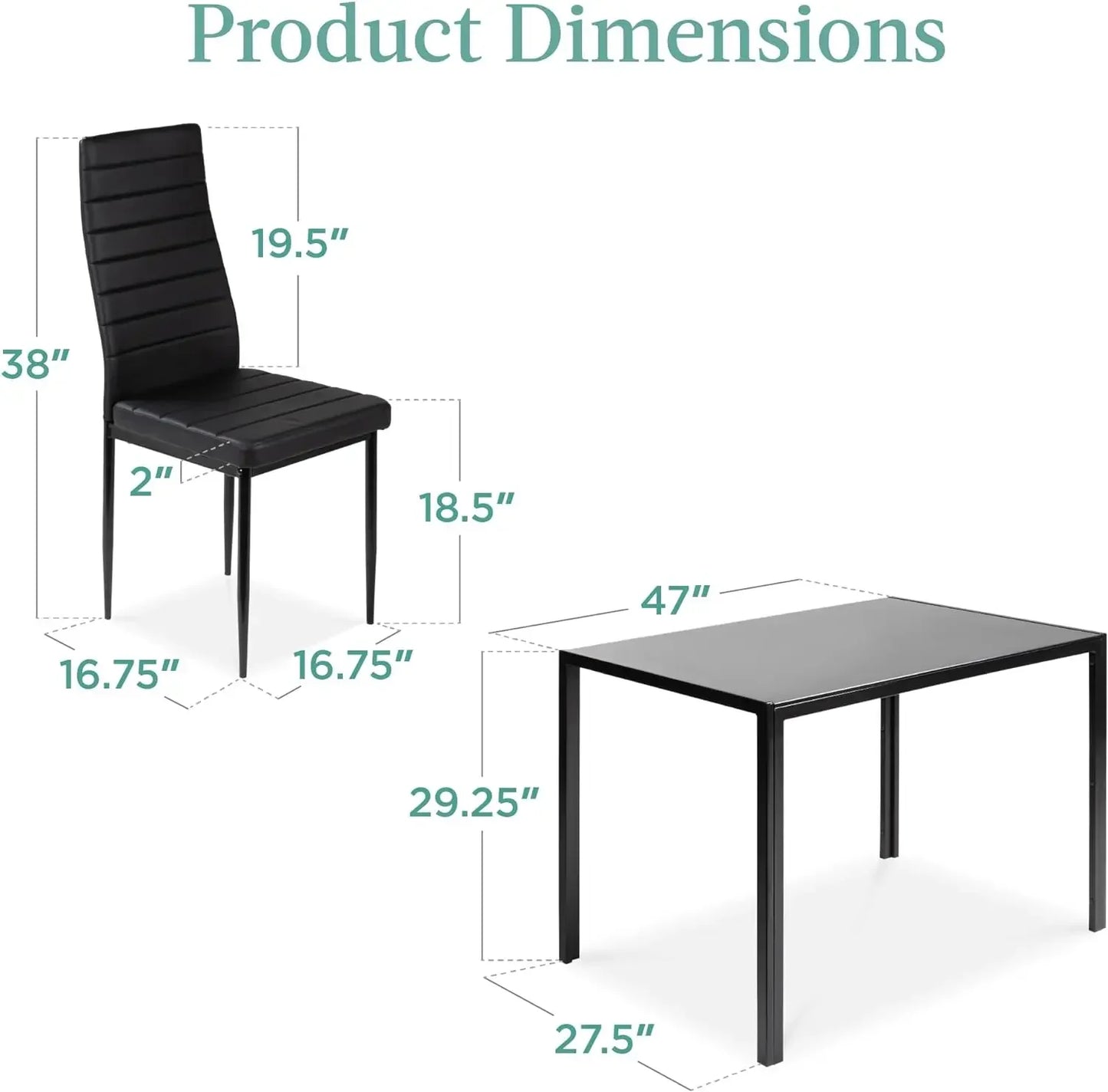 5 Piece Glass Dining Set Modern Kitchen Table Furniture for Dining Room Dinette Compact Space Saving with Upholstered Chairs and Metal Frame