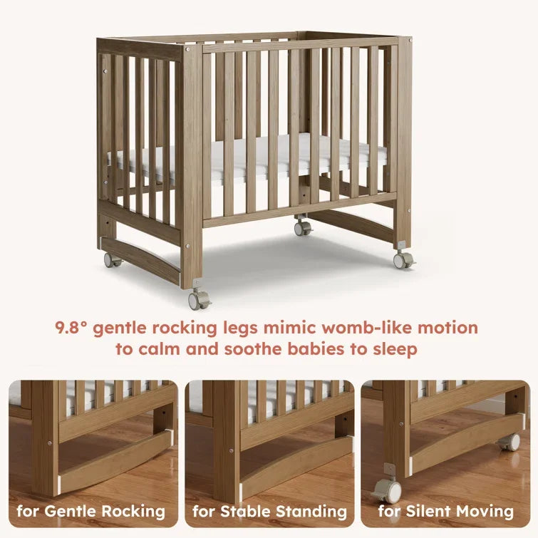 EvoNest 6 in 1 Convertible Baby Crib with Wheels 4 Adjustable Mattress Heights 100 Percent NZ Pinewood Walnut Brown MAMAZING
