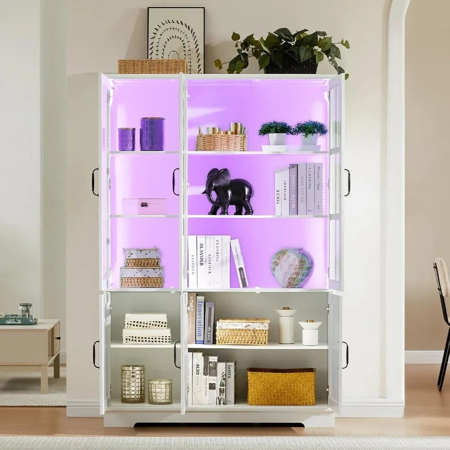 Hign-concerned Modern Storage Cabinet With Glass Doors And LED Lights