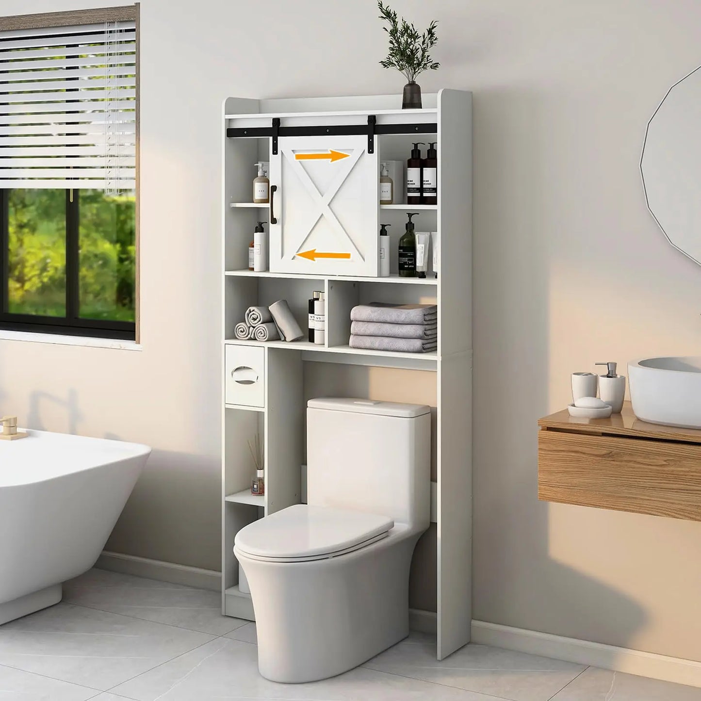 Vabches Over the Toilet Storage Cabinet With Toilet Paper Holder