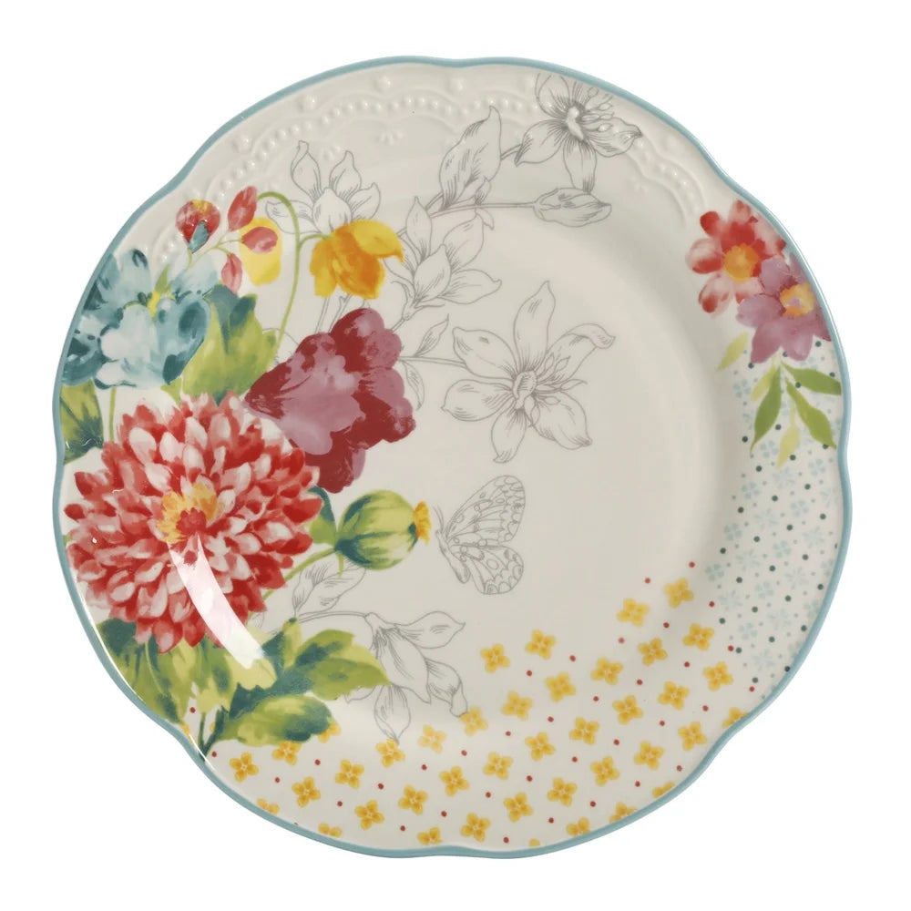 Blooming Bouquet 12 Piece Dinnerware Set Stoneware Dishwasher Safe Colorful Floral Patterns Elegant
