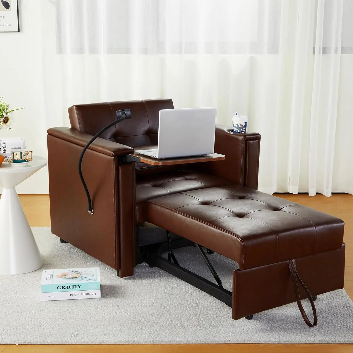 Velvet Convertible Chair Bed, 3 in 1 Multi-Functional Sleeper