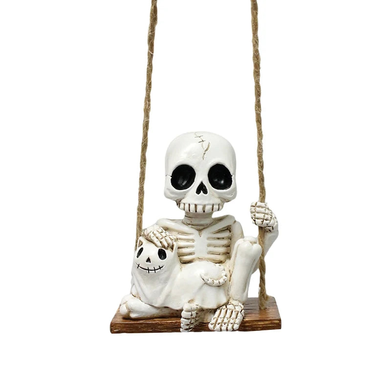 Liaoning Zhejiang Polyresin Halloween Swing Skull Holding Ghost GardenPatioDisplay Statue