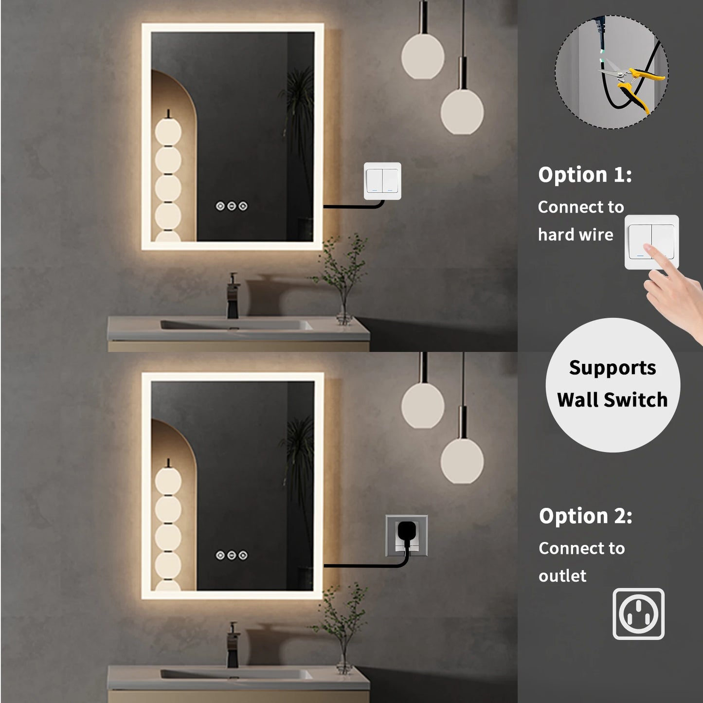 16x20 Inch LED Lighted Bathroom Mirror with Anti Fog Wall Mounted Vanity Mirror with Smart Touch Button and Memory Function