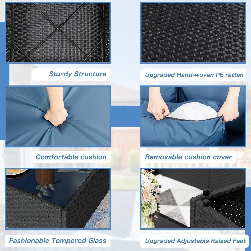 Outdoor PE Wicker Sectional Sofa Set With Coffee Table