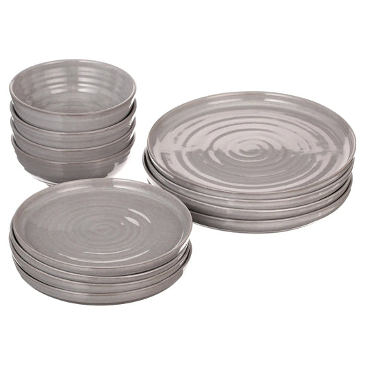 Grey Stoneware 12-Piece Dinnerware Set