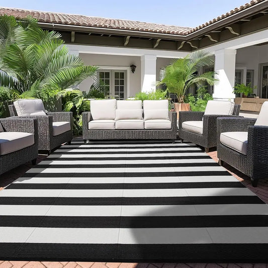 Stricklandhome Outdoor Rug 9 X 12 Feet Reversible Plastic Straw Rug Waterproof Large Outdoor Carpet for Patio and RV