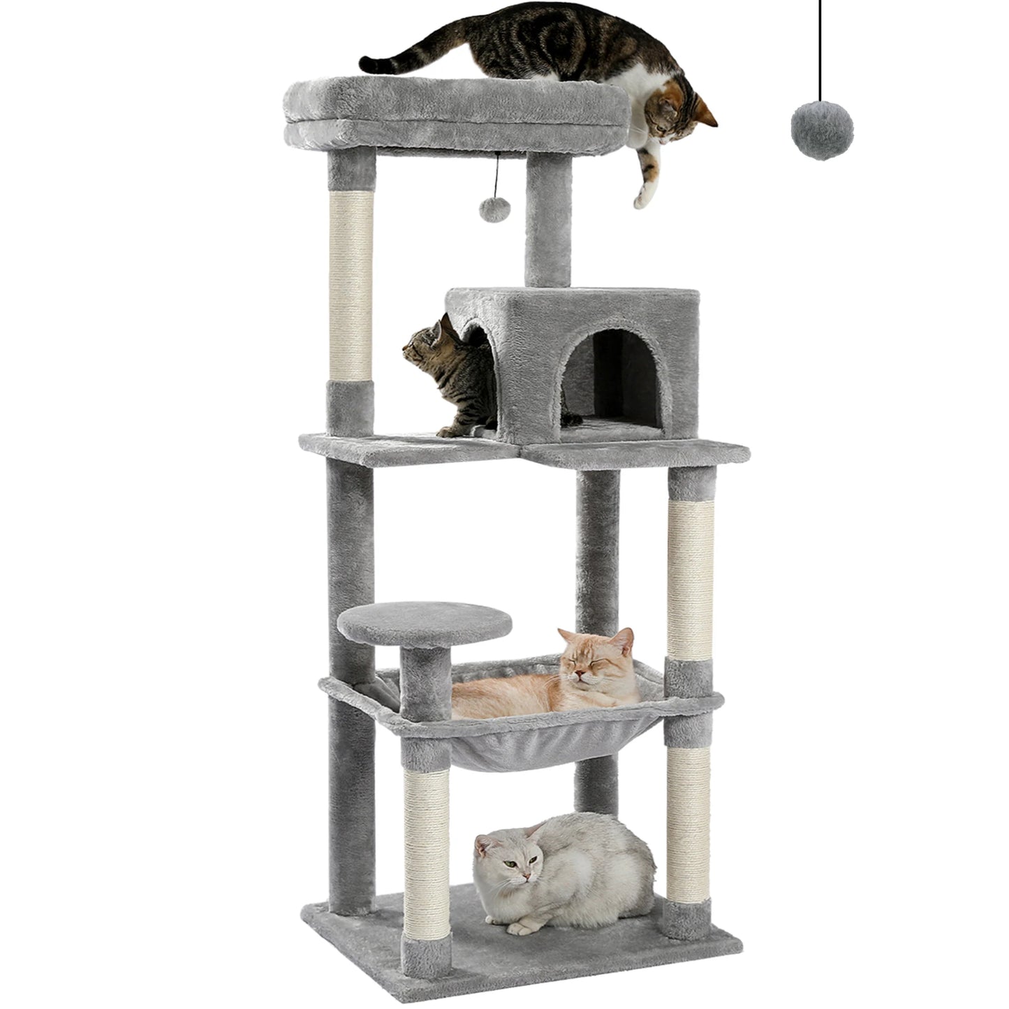 Cat Tree for Indoor Cats 5 Level Cat Tower with Large Hammock and Sisal Covered Scratching Posts Cozy Condo and Top Perch