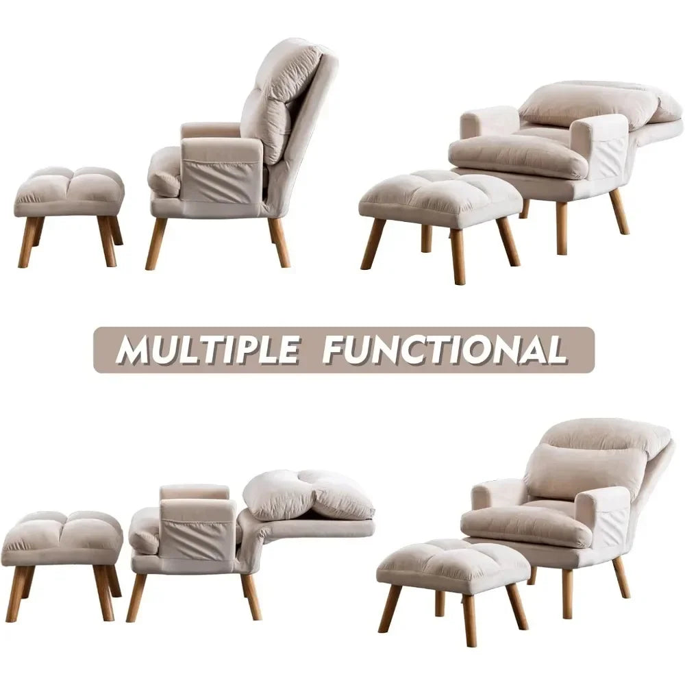 HUANZHUANG Accent Chair With Ottoman And Adjustable Backrest Side Pockets