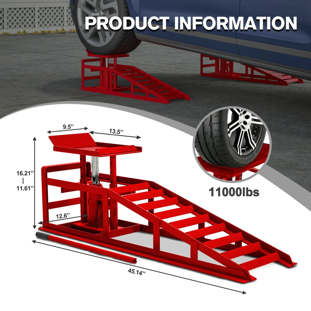 2 Pack Hydraulic Car Ramps 5 Ton 11000 Pounds Low Profile Vehicle Lift Service Ramps Truck Trailer Garage Equipment