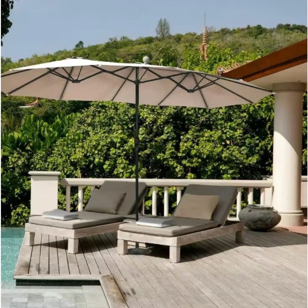 Outdoor 15 Feet Steel Market Patio Umbrella Double Sided Twin Umbrella with Crank