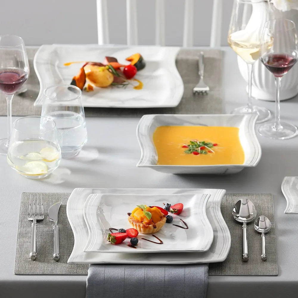 Malacasa Flora Marble Porcelain Dinnerware Set 30 Piece