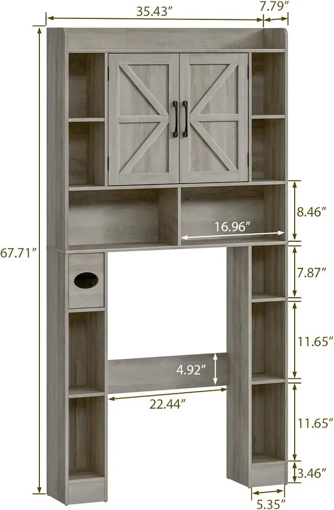 Farmhouse Storage Cabinet Over Toilet with Barn Doors Space-Saving Toilet Rack