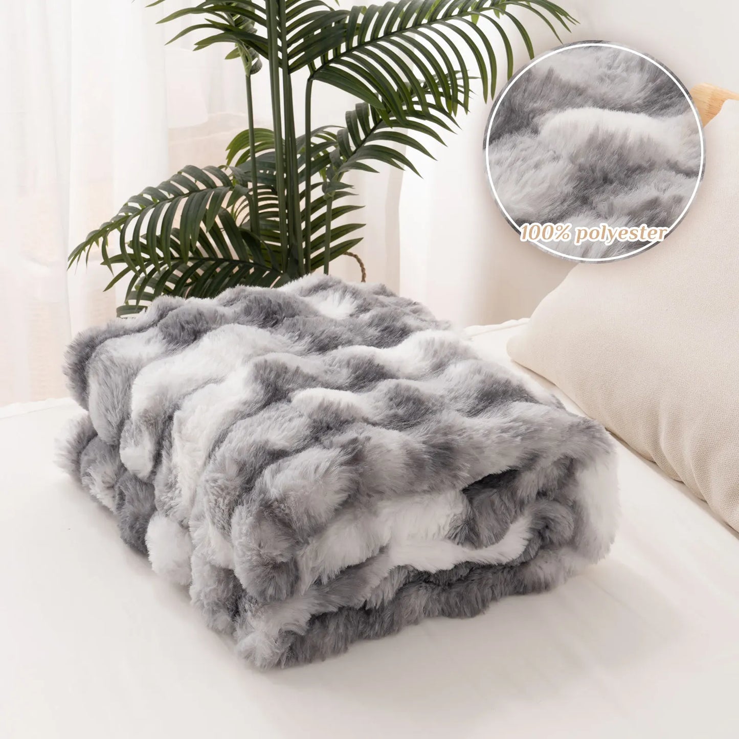 Faux Rabbit Fur Blanket for Bed, Thick Warm Cozy Fluffy