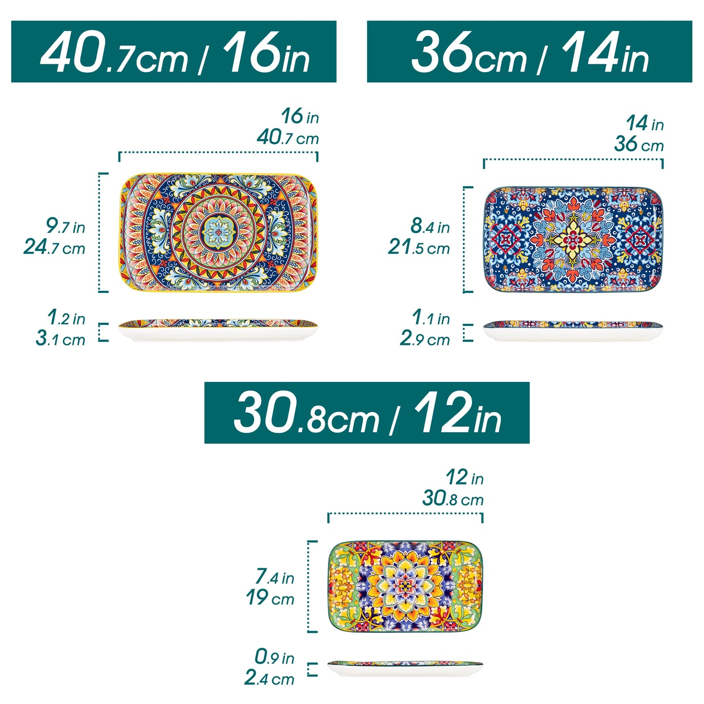 Malacasa Ceramic Rectangular Salad Plates Set For Cake
