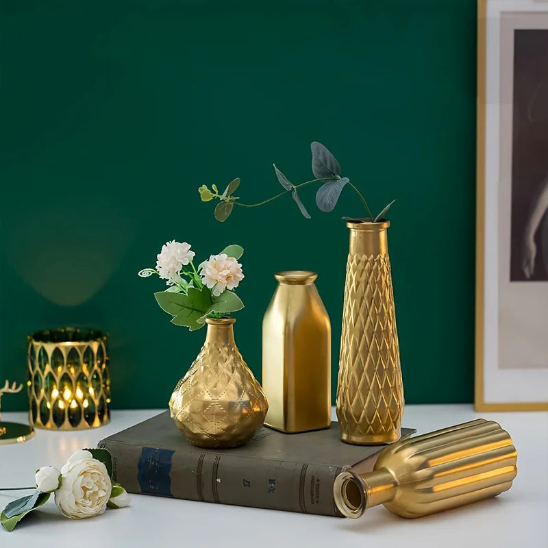 Function Cylindrical Gold Glass Vase Centerpiece Decor