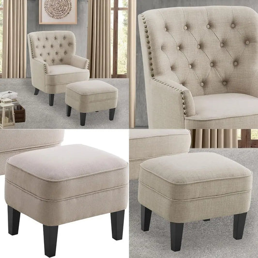 Rosevera Ultramodern Luxuriously Mid Century Upholstered Tufted Chair And Ottoman