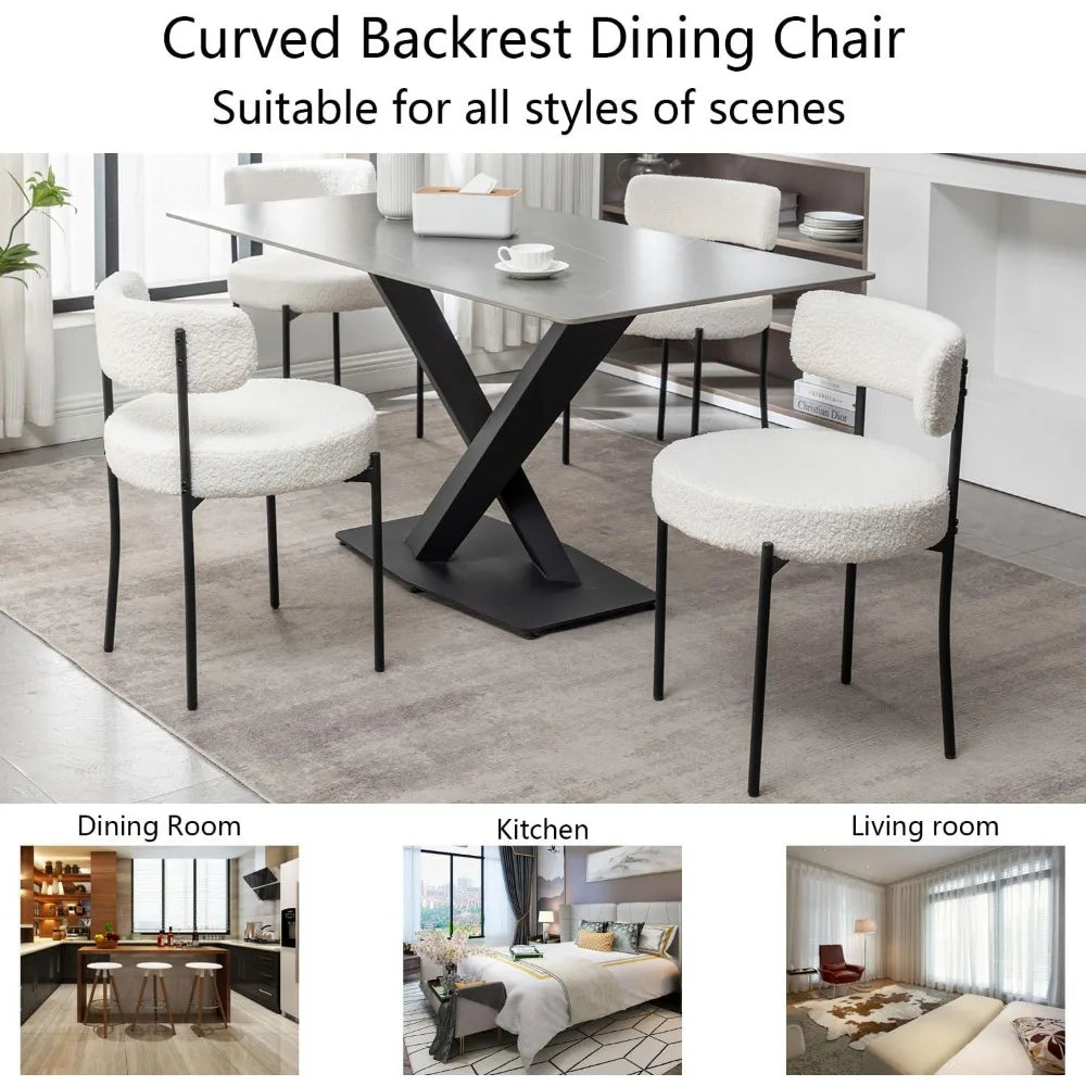 Boucle Upholstered Dining Chairs Set of 4 With Metal Legs