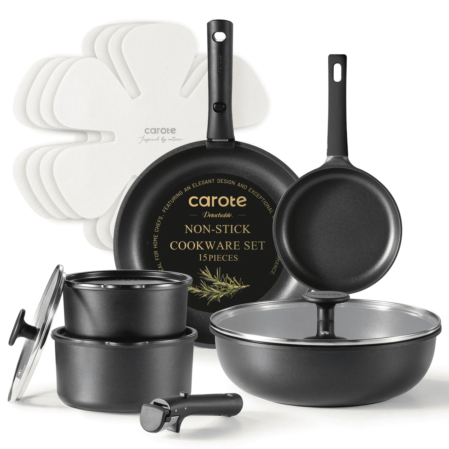 Carote Nonstick Cookware Sets, Non Stick Pots and Pans Set with Removable Handle