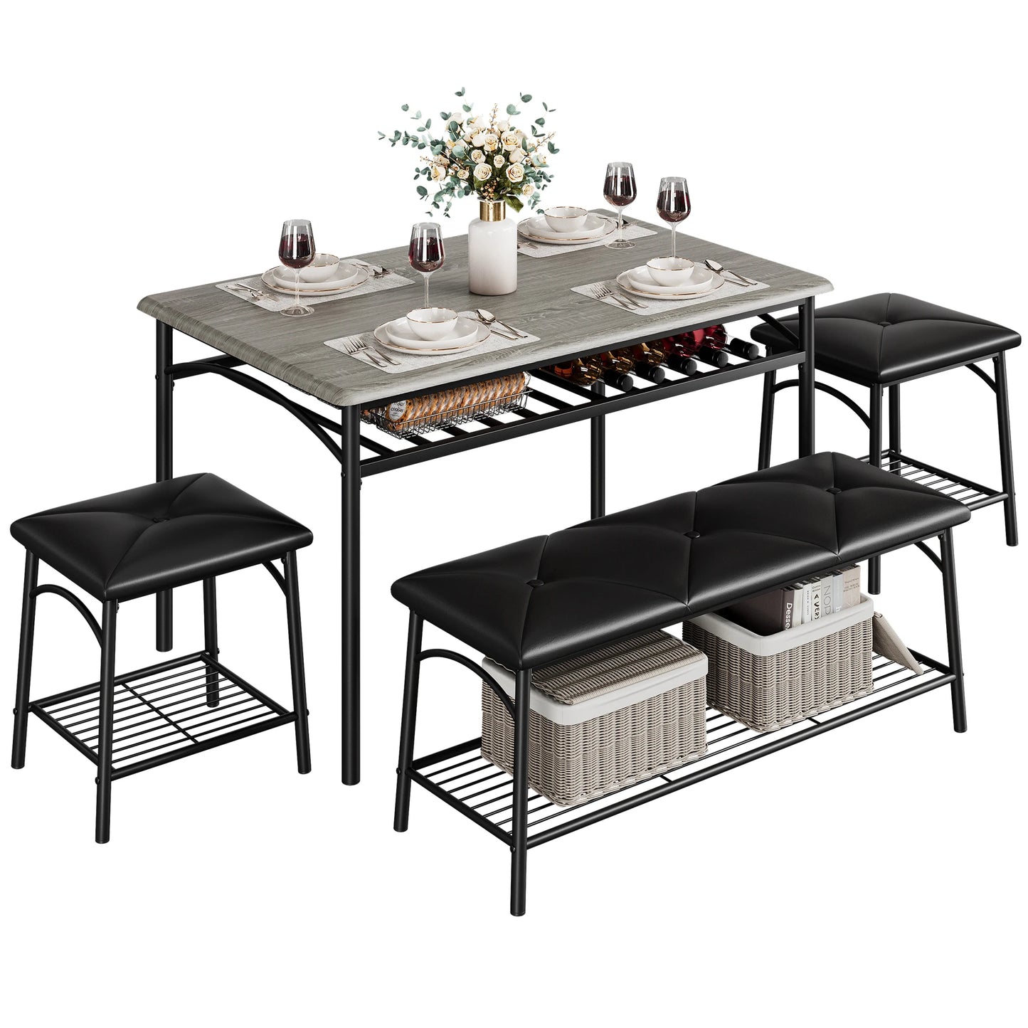 HobbyLane Dining Table Set For 4 With Upholstered Bench