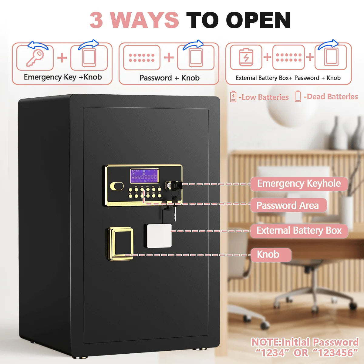 BESAFETY 5.5 Cuft Large Safe Box, Digital Keypad, LCD Screen, Security Home Safe with Interior Safe Lock Box, Removable Shelf