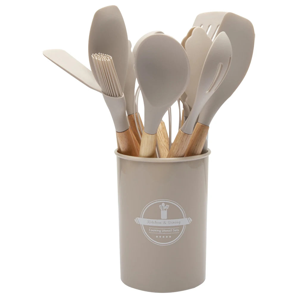 Shunmaii Kitchen Utensil Set Silicone Spatulas Wooden Handle