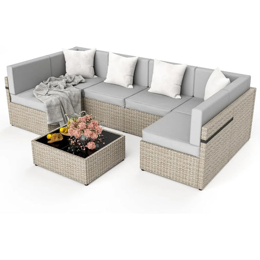 Angduo 7 Piece Modular Outdoor Sectional Set for Patio