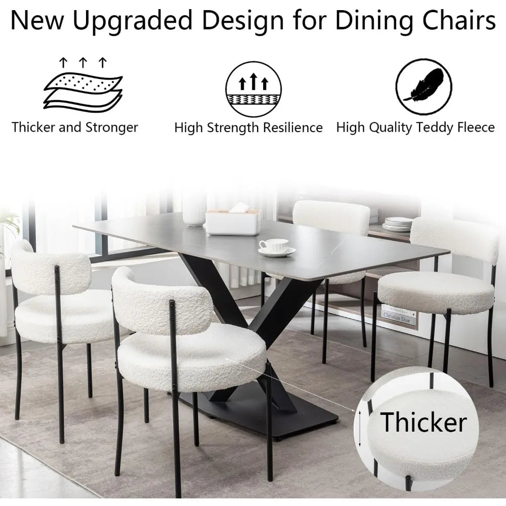 Boucle Upholstered Dining Chairs Set of 4 With Metal Legs