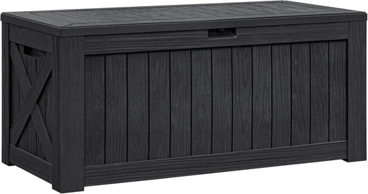 Resin Deck Box 120 Gallon Waterproof Large Storage Solution Imitation Wood Design for Outdoor Indoor Use