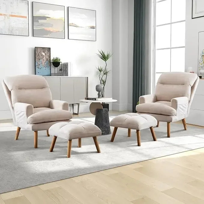 HUANZHUANG Accent Chair With Ottoman And Adjustable Backrest Side Pockets