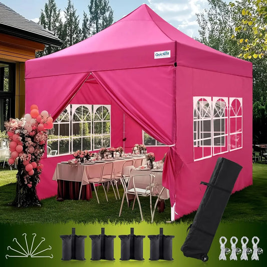 10x10 Heavy Duty Pop Up Canopy Tent with Sidewalls and Hexagonal Legs Commercial Instant Shelter with 3 Year Frame Warranty Waterproof Oxford Fabric for Events and Outdoor Markets