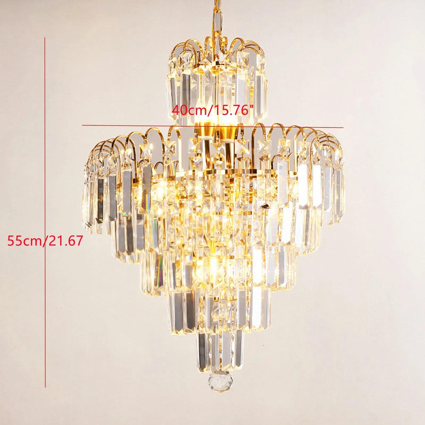 Crystal Chandelier with Adjustable Chain in Golden Tone