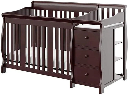 4 In 1 Convertible Crib And Changing Table Combo Espresso Three Level Adjustable Mattress Height Easily Converts To Toddler
