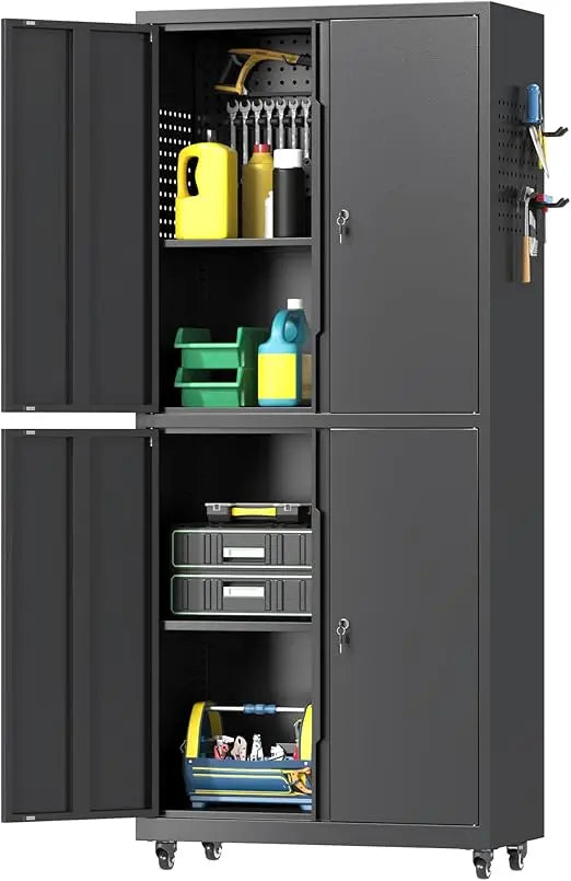 Heavy Duty Metal Tool Cabinet Locking Wheels Four Doors