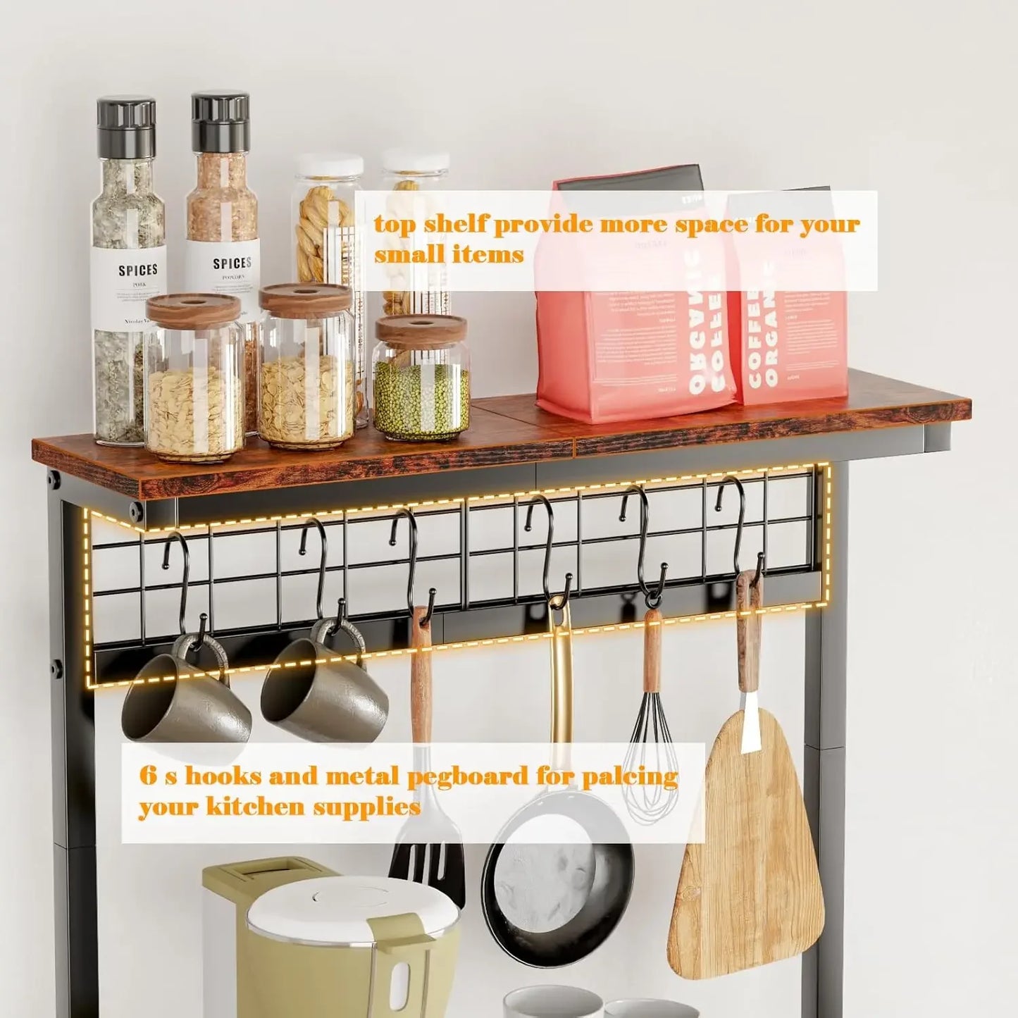 XMSJH Kitchen Bakers Rack With Power Outlet Microwave Stand
