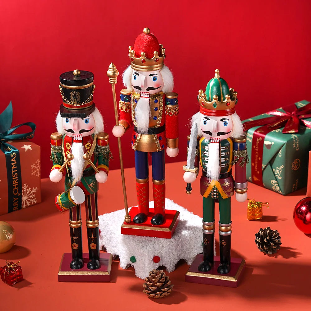 Three Piece Wooden Nutcracker Set King Drummer Soldier Christmas Decorations