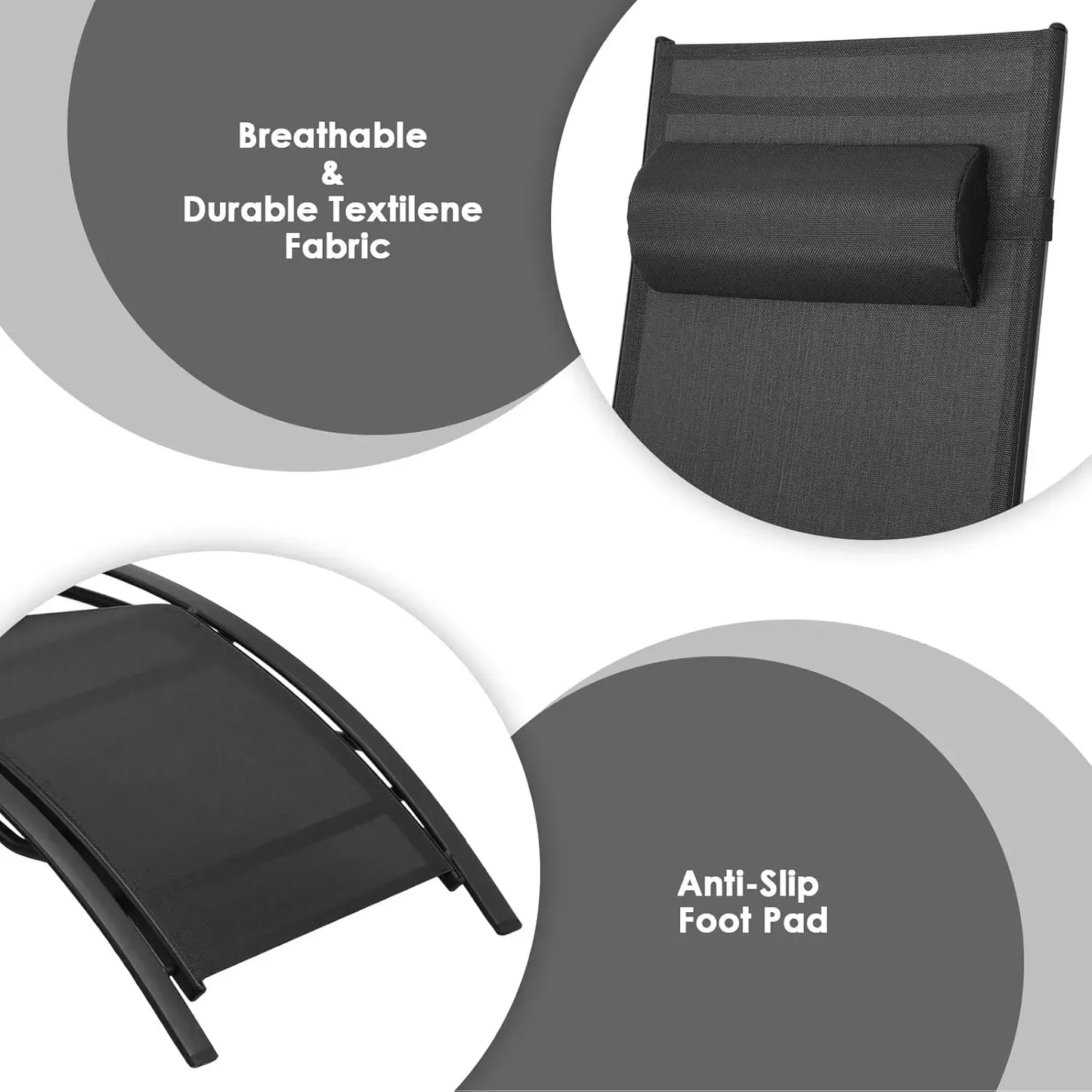 XMSJ 3 Piece Adjustable Pool Chair Lounge Set with Headrests